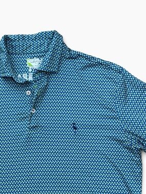 Tailorbyrd Blue AOP Geo-Print Short Sleeve Performance Golf Polo L